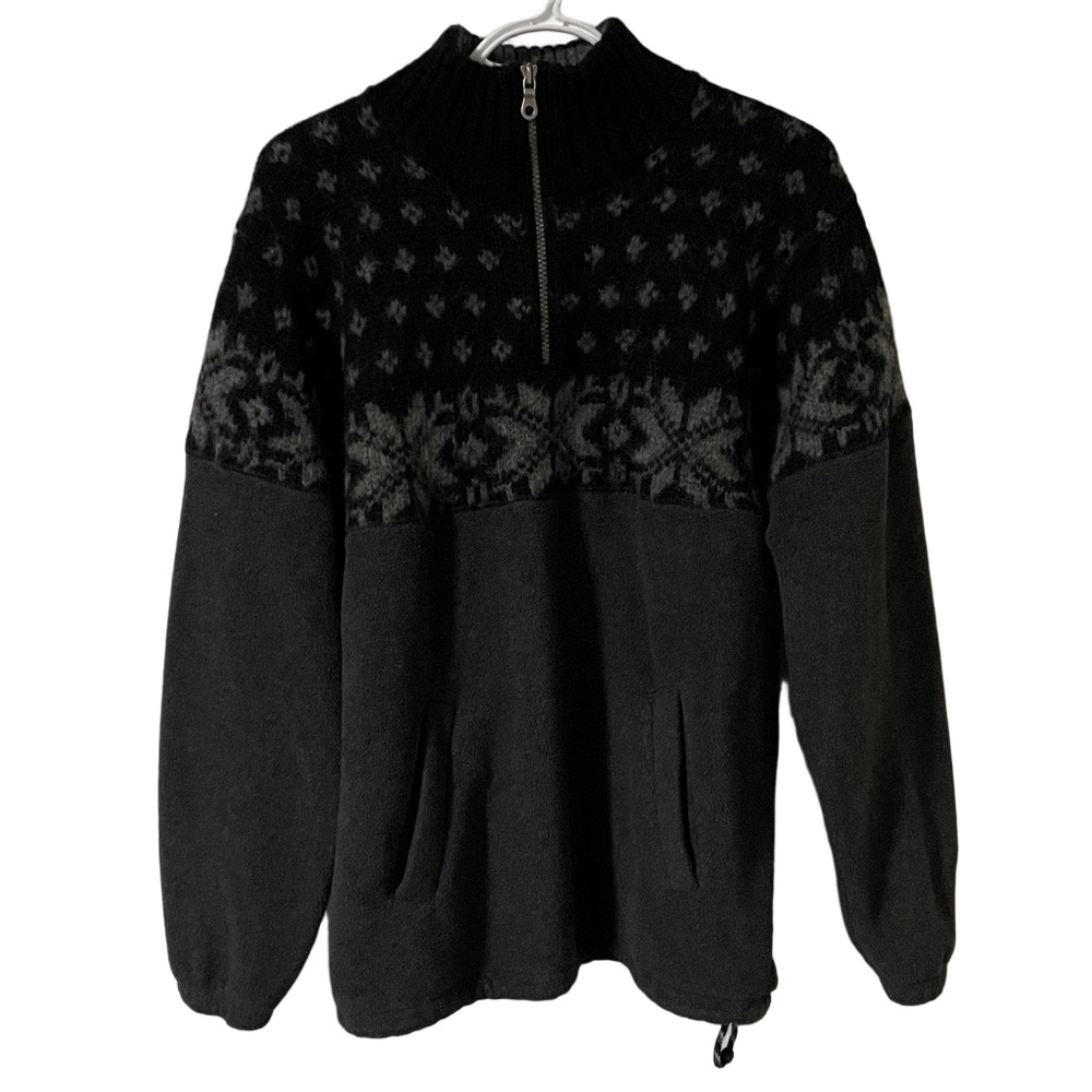Vintage Roots Black and Grey 1/4 Zip Wool Blend & Fleece Jacket Size Small